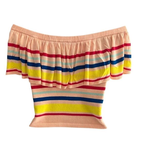 GUESS Off-Shoulder Striped Top - Size Small - Picture 4 of 8